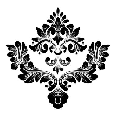 Vektör damaske elementi. İzole edilmiş, merkezi iltihaplanma. Klasik lüks, eski moda İspanyol süsü, duvar kağıtları, tekstil ve ambalaj için kraliyet Victoria dönemi kusursuz dokusu.