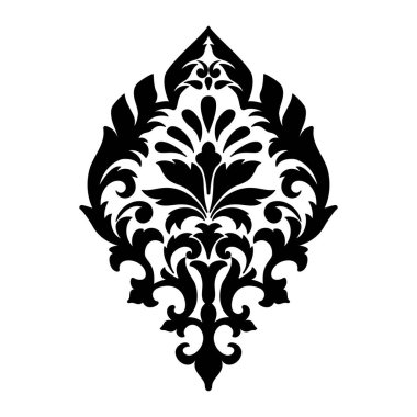 Vektör damaske elementi. İzole edilmiş, merkezi iltihaplanma. Klasik lüks, eski moda İspanyol süsü, duvar kağıtları, tekstil ve ambalaj için kraliyet Victoria dönemi kusursuz dokusu.