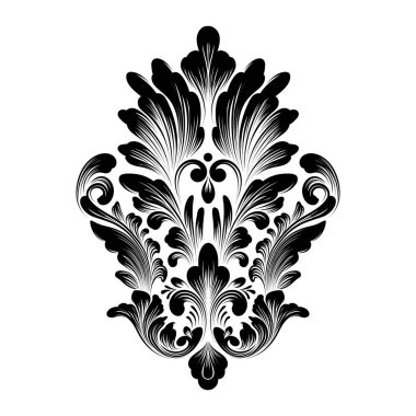 Vektör damaske elementi. İzole edilmiş, merkezi iltihaplanma. Klasik lüks, eski moda İspanyol süsü, duvar kağıtları, tekstil ve ambalaj için kraliyet Victoria dönemi kusursuz dokusu.