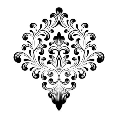 Vektör damaske elementi. İzole edilmiş, merkezi iltihaplanma. Klasik lüks, eski moda İspanyol süsü, duvar kağıtları, tekstil ve ambalaj için kraliyet Victoria dönemi kusursuz dokusu.