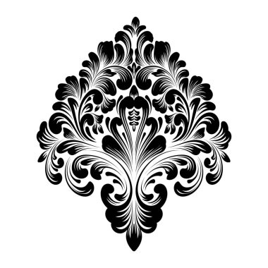 Vektör damaske elementi. İzole edilmiş, merkezi iltihaplanma. Klasik lüks, eski moda İspanyol süsü, duvar kağıtları, tekstil ve ambalaj için kraliyet Victoria dönemi kusursuz dokusu.