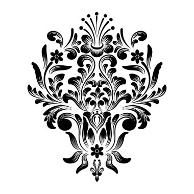 Vektör damaske elementi. İzole edilmiş, merkezi iltihaplanma. Klasik lüks, eski moda İspanyol süsü, duvar kağıtları, tekstil ve ambalaj için kraliyet Victoria dönemi kusursuz dokusu.