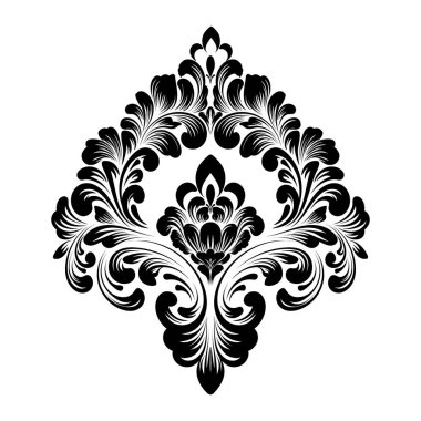 Vektör damaske elementi. İzole edilmiş, merkezi iltihaplanma. Klasik lüks, eski moda İspanyol süsü, duvar kağıtları, tekstil ve ambalaj için kraliyet Victoria dönemi kusursuz dokusu.