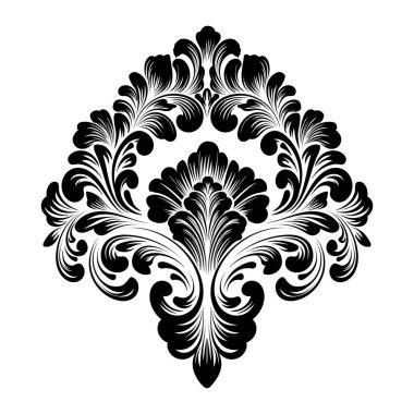 Vektör damaske elementi. İzole edilmiş, merkezi iltihaplanma. Klasik lüks, eski moda İspanyol süsü, duvar kağıtları, tekstil ve ambalaj için kraliyet Victoria dönemi kusursuz dokusu.