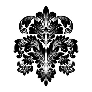 Vektör damaske elementi. İzole edilmiş, merkezi iltihaplanma. Klasik lüks, eski moda İspanyol süsü, duvar kağıtları, tekstil ve ambalaj için kraliyet Victoria dönemi kusursuz dokusu.