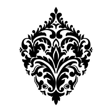 Vektör damaske elementi. İzole edilmiş, merkezi iltihaplanma. Klasik lüks, eski moda İspanyol süsü, duvar kağıtları, tekstil ve ambalaj için kraliyet Victoria dönemi kusursuz dokusu.