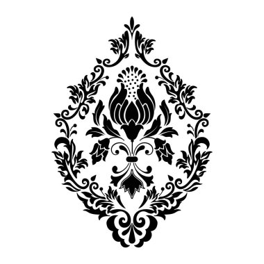 Vektör damaske elementi. İzole edilmiş, merkezi iltihaplanma. Klasik lüks, eski moda İspanyol süsü, duvar kağıtları, tekstil ve ambalaj için kraliyet Victoria dönemi kusursuz dokusu.