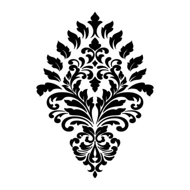 Vektör damaske elementi. İzole edilmiş, merkezi iltihaplanma. Klasik lüks, eski moda İspanyol süsü, duvar kağıtları, tekstil ve ambalaj için kraliyet Victoria dönemi kusursuz dokusu.