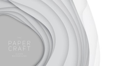 Kağıt kesiği şekilli 3 boyutlu vektör arkaplanı. Beyaz oyma sanatı. Gradyan solgunluk renkleri olan kağıt işçiliği manzarası. İş sunumları, el ilanları, posterler için minimal tasarım düzeni