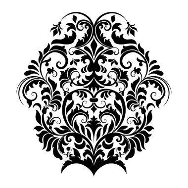 Vektör damaske elementi. İzole edilmiş, merkezi iltihaplanma. Klasik lüks, eski moda İspanyol süsü, duvar kağıtları, tekstil ve ambalaj için kraliyet Victoria dönemi kusursuz dokusu.