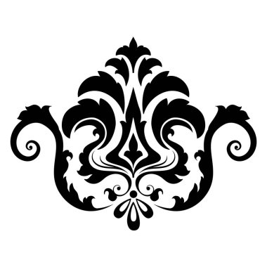 Vektör damaske elementi. İzole edilmiş, merkezi iltihaplanma. Klasik lüks, eski moda İspanyol süsü, duvar kağıtları, tekstil ve ambalaj için kraliyet Victoria dönemi kusursuz dokusu.