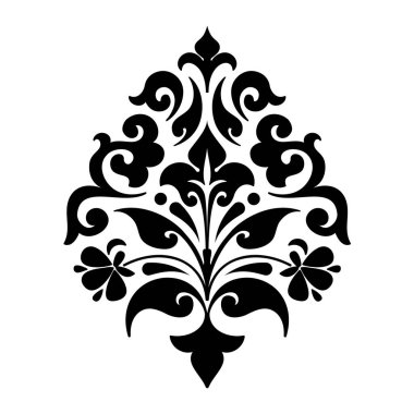 Vektör damaske elementi. İzole edilmiş, merkezi iltihaplanma. Klasik lüks, eski moda İspanyol süsü, duvar kağıtları, tekstil ve ambalaj için kraliyet Victoria dönemi kusursuz dokusu.