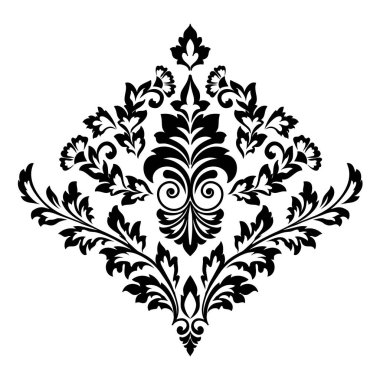 Vektör damaske elementi. İzole edilmiş, merkezi iltihaplanma. Klasik lüks, eski moda İspanyol süsü, duvar kağıtları, tekstil ve ambalaj için kraliyet Victoria dönemi kusursuz dokusu.