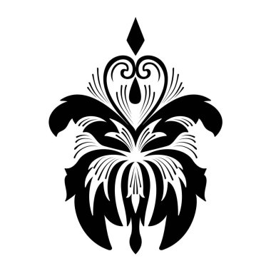 Vektör damaske elementi. İzole edilmiş, merkezi iltihaplanma. Klasik lüks, eski moda İspanyol süsü, duvar kağıtları, tekstil ve ambalaj için kraliyet Victoria dönemi kusursuz dokusu.