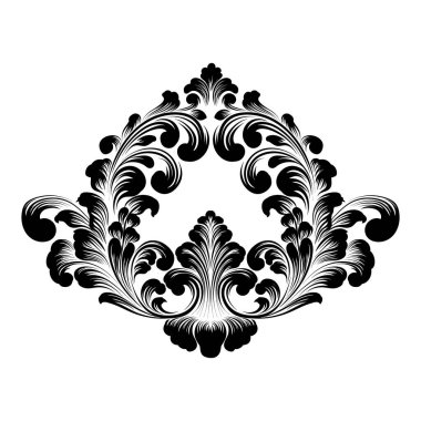 Vektör damaske elementi. İzole edilmiş, merkezi iltihaplanma. Klasik lüks, eski moda İspanyol süsü, duvar kağıtları, tekstil ve ambalaj için kraliyet Victoria dönemi kusursuz dokusu.