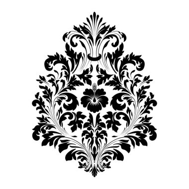 Vektör damaske elementi. İzole edilmiş, merkezi iltihaplanma. Klasik lüks, eski moda İspanyol süsü, duvar kağıtları, tekstil ve ambalaj için kraliyet Victoria dönemi kusursuz dokusu.