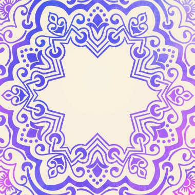 Süslü, damaske ve arabesk elementleriyle. Mehndi tarzı. Geleneksel Doğu süsü. Zentangle benzeri yuvarlak renkli çiçek süsü.