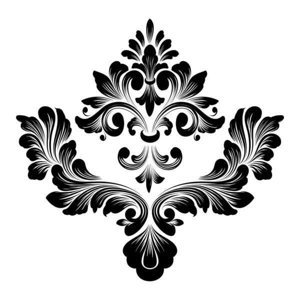 Vektör damaske elementi. İzole edilmiş, merkezi iltihaplanma. Klasik lüks, eski moda İspanyol süsü, duvar kağıtları, tekstil ve ambalaj için kraliyet Victoria dönemi kusursuz dokusu.