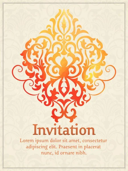 Carte Invitation Vectorielle Avec Élément Damassé Aquarelle Sur Fond Damassé — Image vectorielle