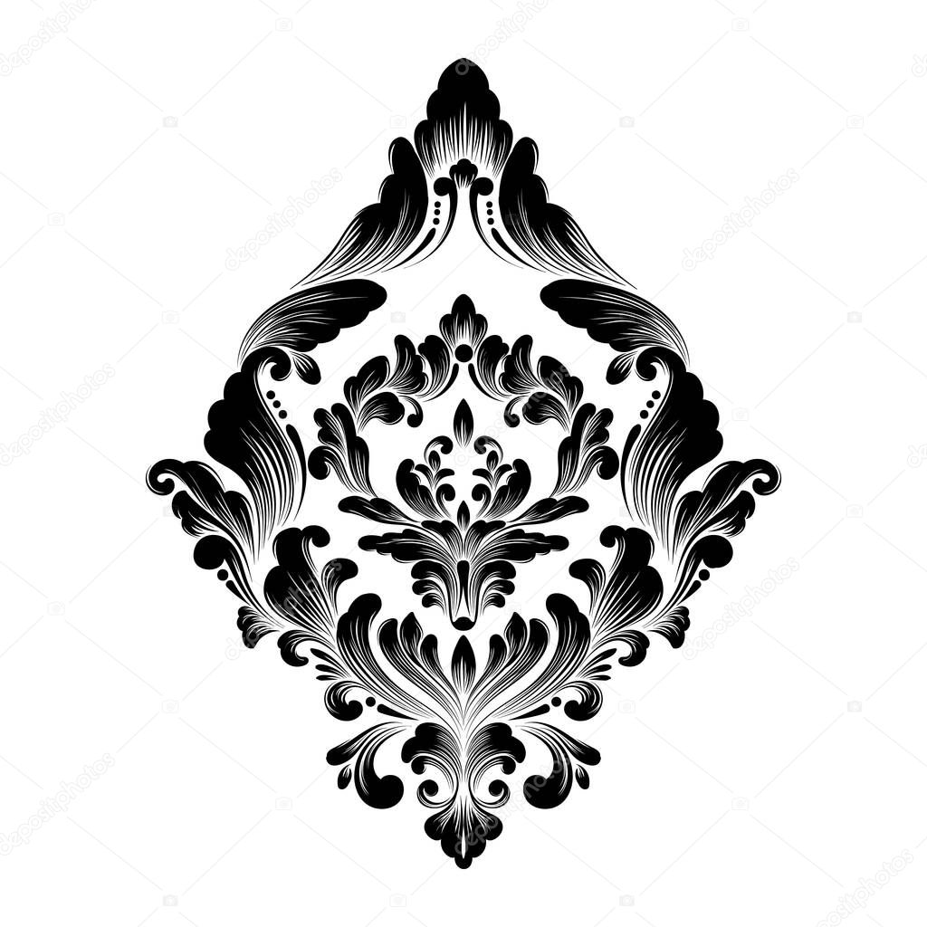 Vector damask element. Isolated damask central illistration. Classical luxury old fashioned damask ornament, royal victorian seamless texture for wallpapers, textile, wrapping