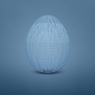 Soyut vektör yumurtası. Üç boyutlu ağ nesnesi. Fütürist stil kartı. Çizgiler, noktalar, üç boyutlu uzayda düzlemler.