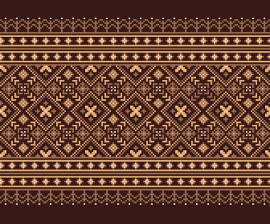 Ukrayna folklorik desensiz süslemesinin vektör çizimi. Etnik süs. Sınır elemanı. Geleneksel Ukraynalı, Belarus halk sanatı işlemeli desen - Vyshyvanka