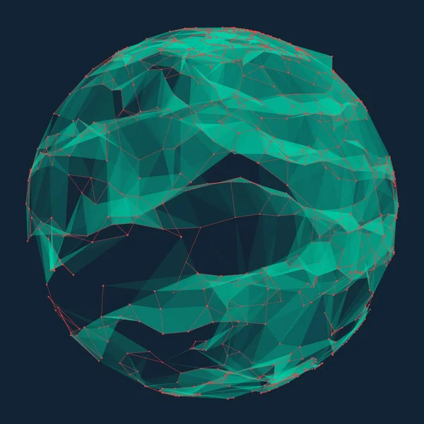 摘要矢量多边形网络领域 三角形球状网状背景 未来派3D照明扭曲的球体发光的粒子和多边形 数字飞溅 Ui或Hud元素 — 图库矢量图片