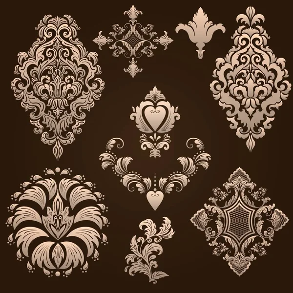 Vector Set Damask Ornamental Elements Elegant Floral Abstract Elements Design — Stock Vector