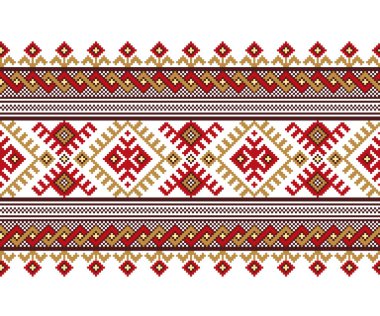 Ukrayna folklorik desensiz süslemesinin vektör çizimi. Etnik süs. Sınır elemanı. Geleneksel Ukraynalı, Belarus halk sanatı işlemeli desen - Vyshyvanka