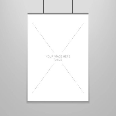 Duvara yerleştirilmiş boş bir kağıt levhanın vektör poster şablonu.