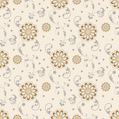 Vektör çiçek desensiz arkaplan. Arkaplan için zarif bir doku. Klasik lüks, eski moda çiçek süsü. Duvar kağıtları, tekstil ve ambalaj için pürüzsüz kumaş..