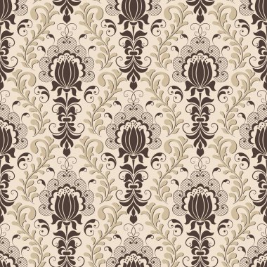 Vektör damask Dikişsiz desen arka plan. Klasik lüks eski moda damask süsleme, duvar kağıtları, tekstil, sarma için Kraliyet Viktorya Dikişsiz doku. Nefis çiçek Barok şablonu.