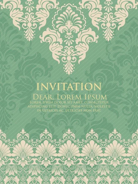 Wedding Invitation Announcement Card Vintage Background Artwork Elegant Ornate Damask — Stock Vector