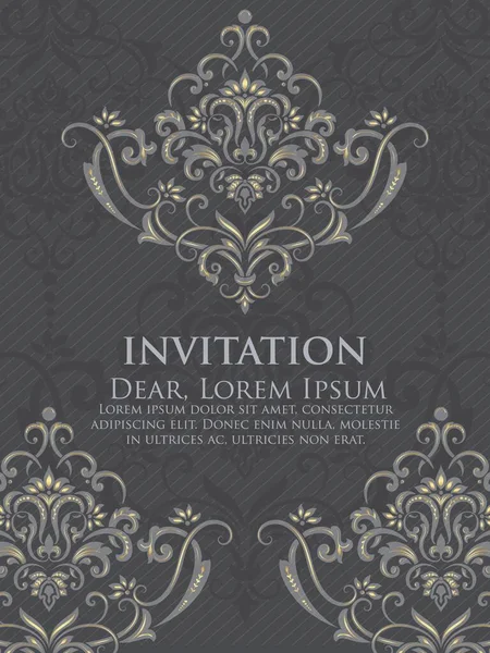 Wedding Invitation Announcement Card Vintage Background Artwork Elegant Ornate Damask — Stock Vector