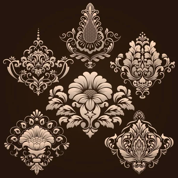 Conjunto Vetorial Elementos Ornamentais Damasco Elementos Abstratos Florais Elegantes Para — Vetor de Stock