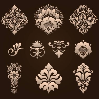 Vector set of damask ornamental elements. Elegant floral abstract elements for design. Perfect for invitations, cards etc. clipart