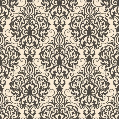 Vektör damask Dikişsiz desen arka plan. Klasik lüks eski moda damask süsleme, duvar kağıtları, tekstil, sarma için Kraliyet Viktorya Dikişsiz doku. Nefis çiçek Barok şablonu.