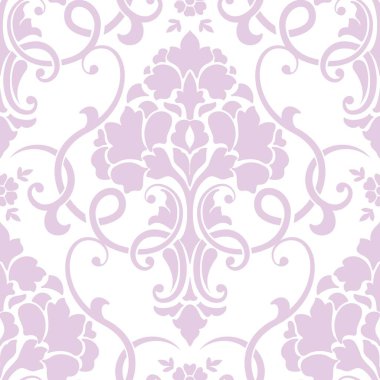 Vektör damaske desen elementi. Klasik lüks, eski moda İspanyol süsü, duvar kağıtları, tekstil ve ambalaj için kraliyet Victoria dönemi dikişsiz dokusu. Zarif çiçekli barok şablonu.