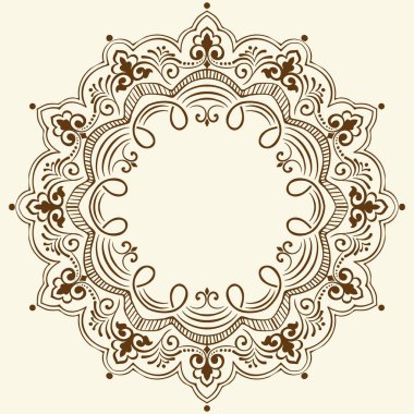 Süslü, damaske ve arabesk elementleriyle. Mehndi tarzı. Geleneksel Doğu süsü. Zentangle benzeri yuvarlak renkli çiçek süsü.