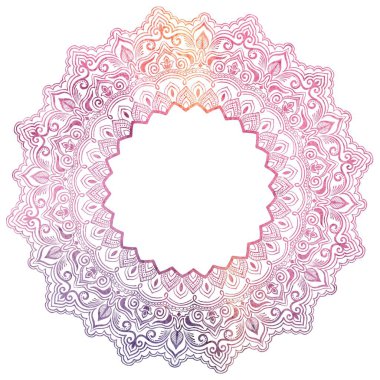 Süslü, damaske ve arabesk elementleriyle. Mehndi tarzı. Geleneksel Doğu süsü. Zentangle benzeri yuvarlak renkli çiçek süsü.