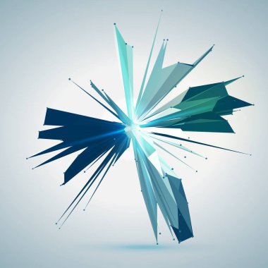 Soyut vektör ağ arkaplanı. Kaotik olarak bağlı noktalar ve uzayda uçan çokgenler. Uçan enkaz. Fütürist teknoloji kartı. Çizgiler, noktalar, daireler ve düzlemler. Geleceksel tasarım.