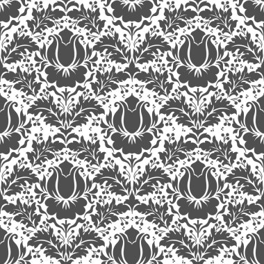 Vektör damask Dikişsiz desen arka plan. Klasik lüks eski moda damask süsleme, duvar kağıtları, tekstil, sarma için Kraliyet Viktorya Dikişsiz doku. Nefis çiçek Barok şablonu.
