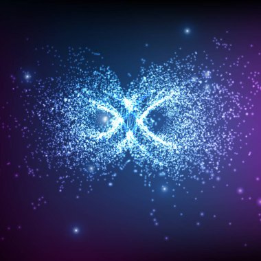 Soyut vektör alanı arkaplanı. Parlayan parçacıkların patlaması. Sonsuzluk işareti. Gelecekçi teknoloji tarzı. İş sunumları ya da hediye kartları için şık bir geçmiş.