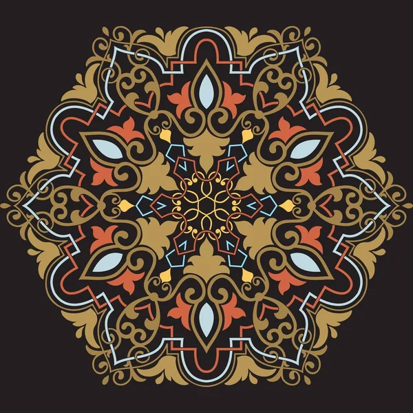 ダマスクとアラベスクの要素を持つベクトル装飾ラウンドレース メフンディ風 東洋の伝統的な装飾 ゼンタングル状の丸い花飾り — ストックベクタ