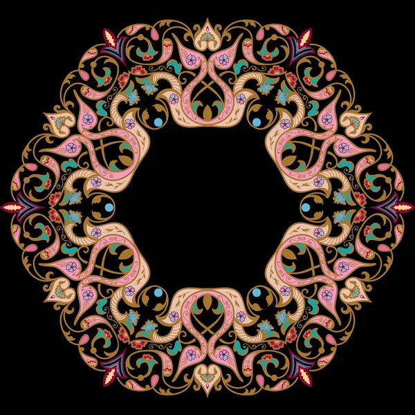 矢量装饰圆形花边与锦缎和阿拉伯的元素 Mehndi风格 东方传统的装饰品 花环状圆形彩花饰物 — 图库矢量图片