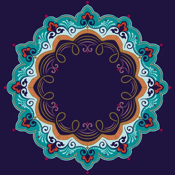 ダマスクとアラベスクの要素を持つベクトル装飾ラウンドレース メフンディ風 東洋の伝統的な装飾 ゼンタングル状の丸い花飾り — ストックベクタ