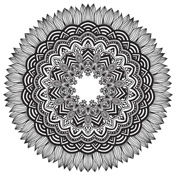 矢量装饰圆形花边与锦缎和阿拉伯的元素 Mehndi风格 东方传统的装饰品 花环状圆形彩花饰物 — 图库矢量图片