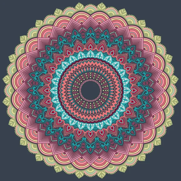 Vector Sierlijke Ronde Kant Met Damast Arabesk Elementen Mehndi Stijl — Stockvector