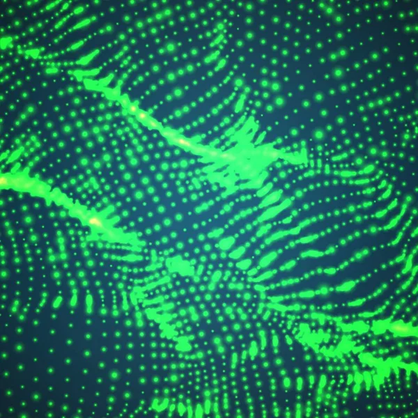 矢量绿波网格背景 点云阵列 混乱的光波 技术网络空间背景 网络波 — 图库矢量图片