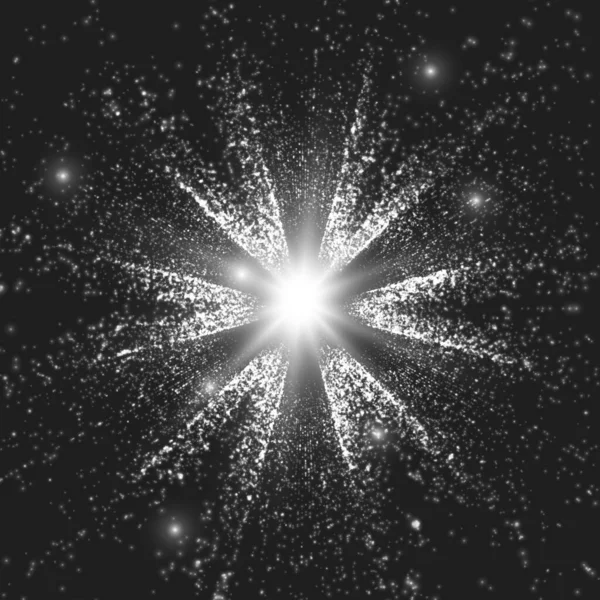 Fundal Abstract Vectorial Scară Gri Spațiu Explozie Particule Strălucitoare Steaua — Vector de stoc